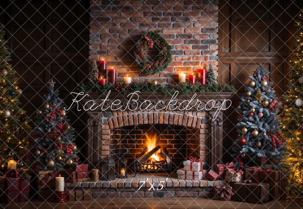 Kate Christmas Brick Fireplace Backdrop Designed by Emetselch - Kate Backdrop AU