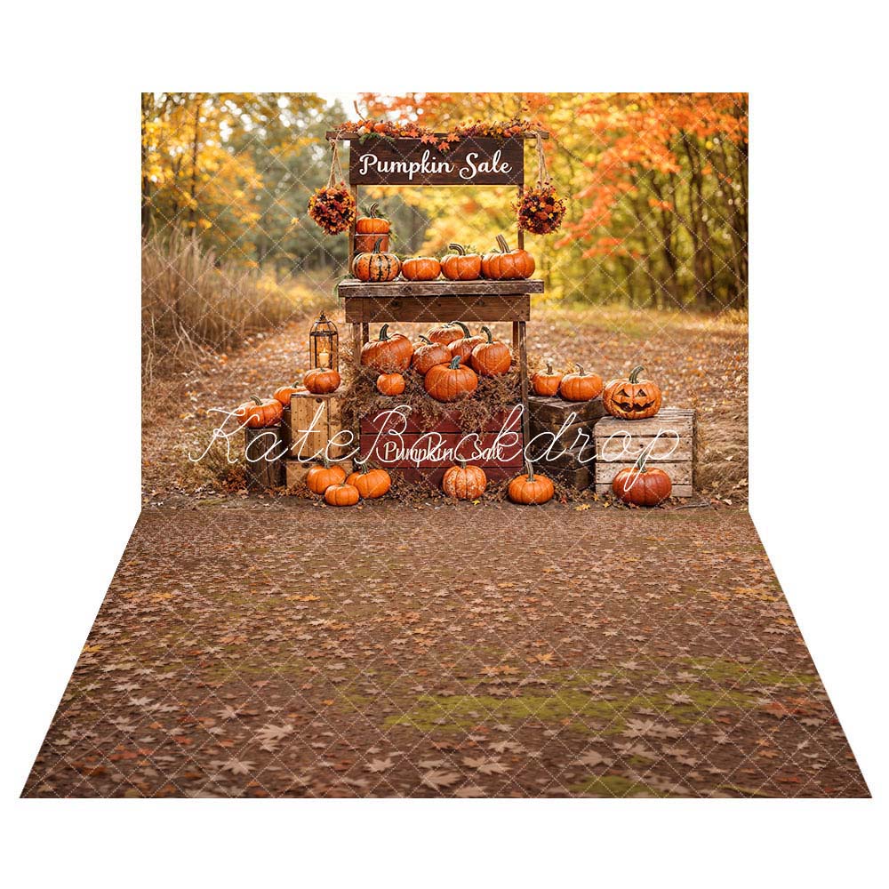 Kate Fall Pumpkin Sale Backdrop+Fallen Leaves Mud Floor Backdrop - Kate Backdrop AU