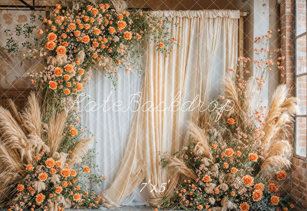 Kate Beige Flowers Boho Backdrop Designed by Emetselch - Kate Backdrop AU