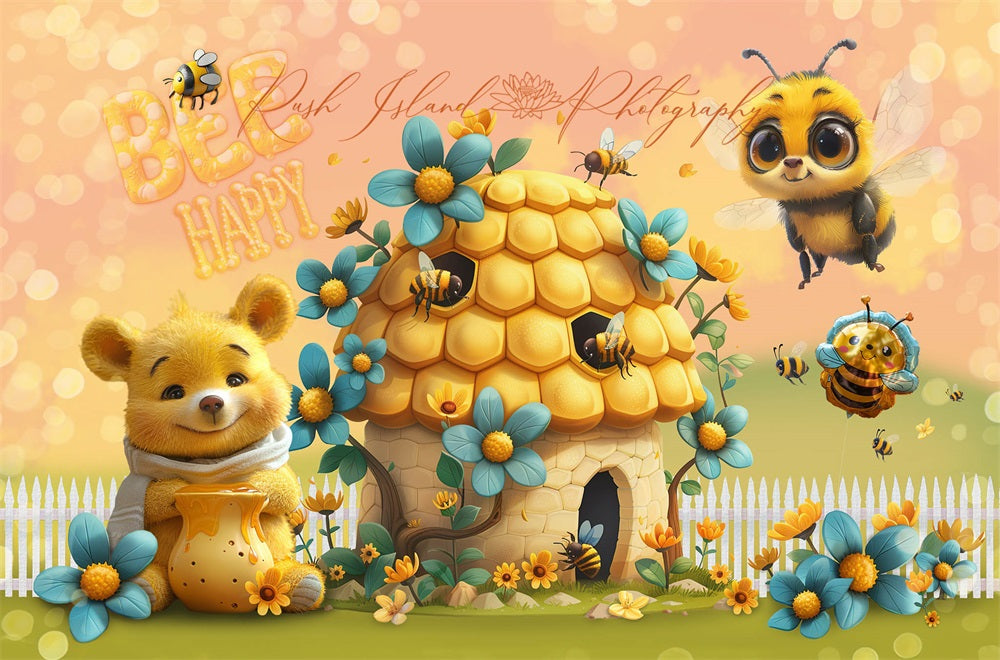 Kate Bee Happy Yellow Bear Backdrop Designed by Laura Bybee - Kate Backdrop AU
