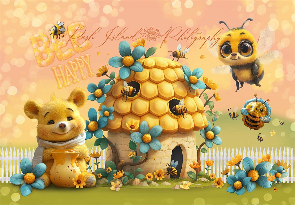 Kate Bee Happy Yellow Bear Backdrop Designed by Laura Bybee - Kate Backdrop AU