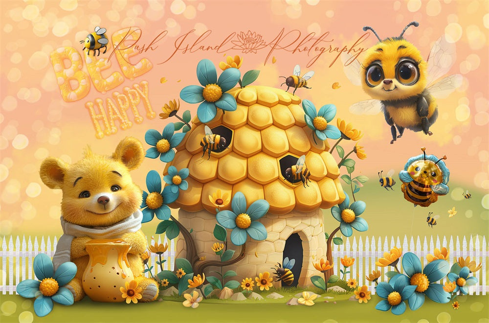 Kate Bee Happy Yellow Bear Backdrop Designed by Laura Bybee - Kate Backdrop AU