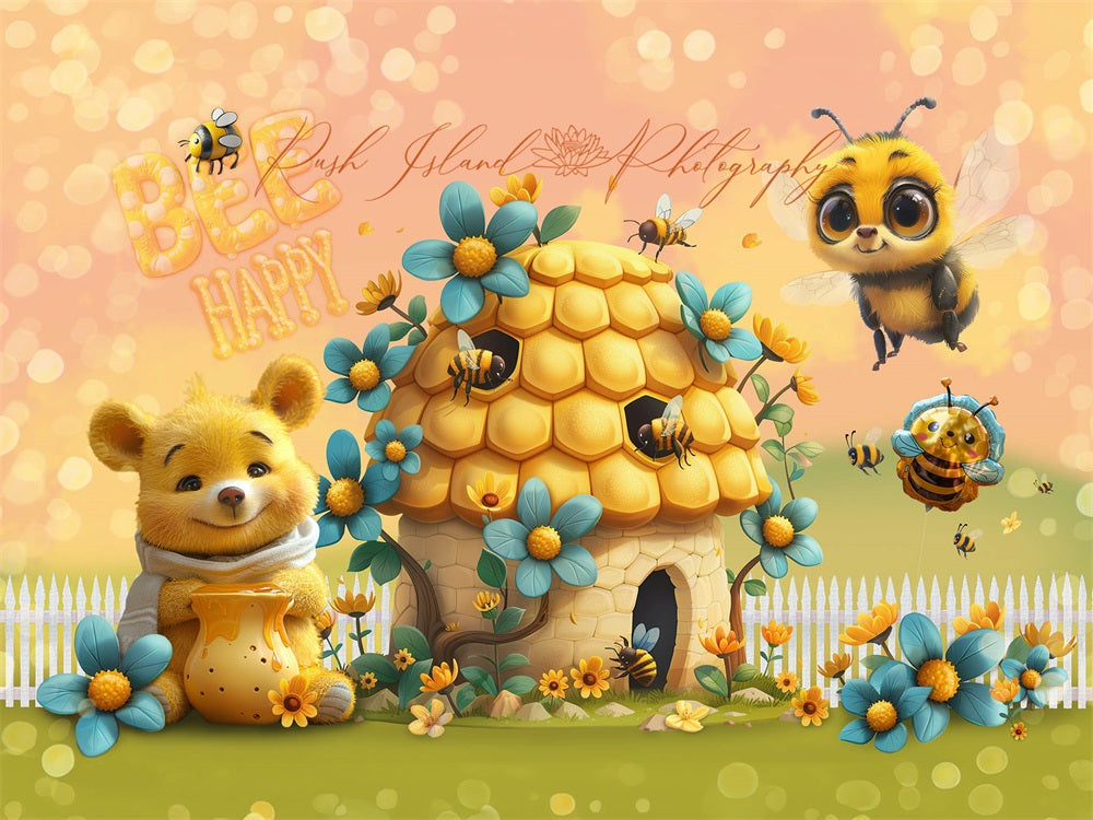 Kate Bee Happy Yellow Bear Backdrop Designed by Laura Bybee - Kate Backdrop AU