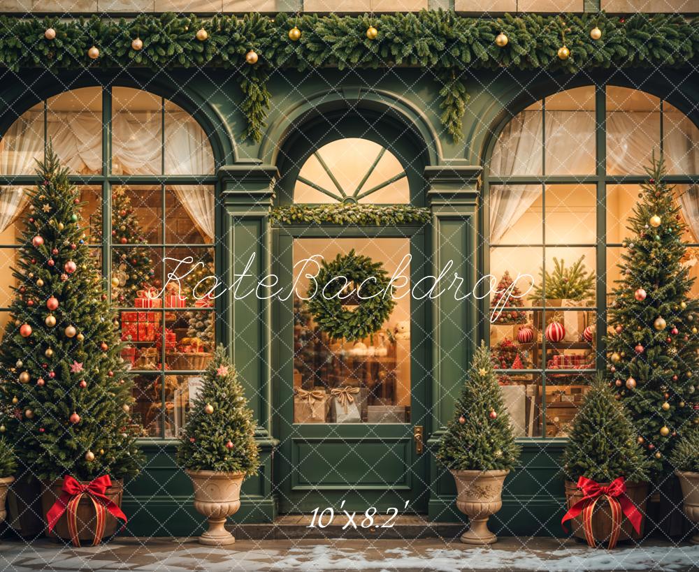 Kate Green Christmas Tree Gift Store Backdrop Designed by Emetselch - Kate Backdrop AU