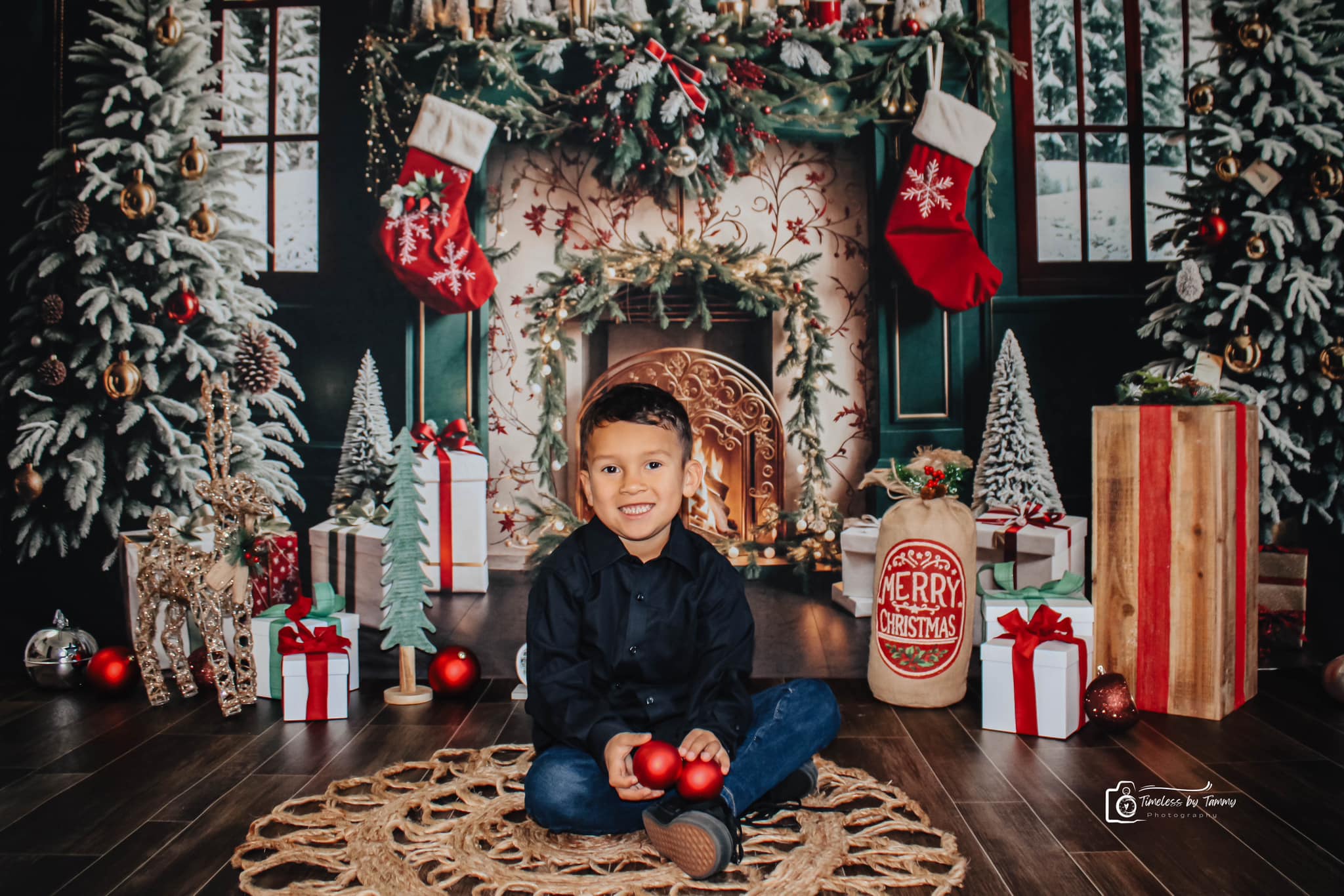 Kate Green Christmas Fireplace Backdrop Designed by Emetselch - Kate Backdrop AU