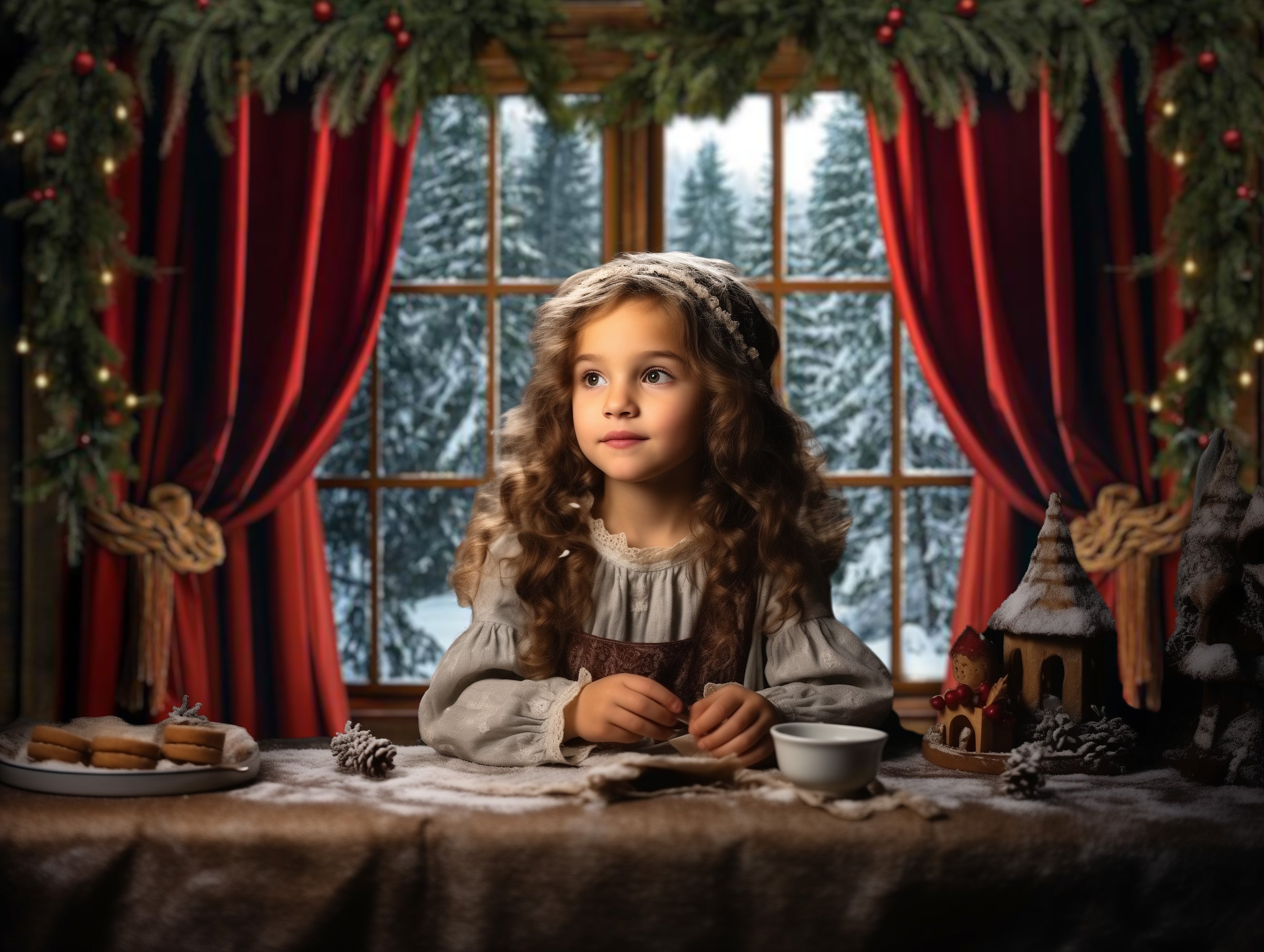 Kate Christmas Red Curtain Window Backdrop Designed by Emetselch - Kate Backdrop AU