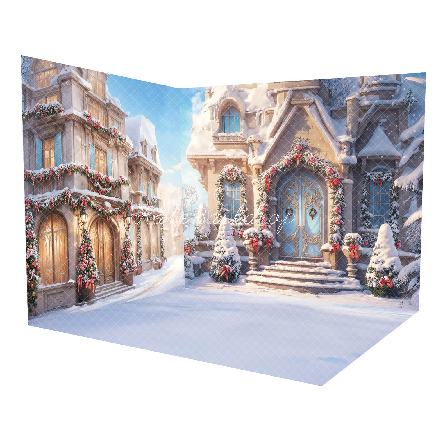 Kate Christmas Winter Snow Town Room Set(8ftx8ft&10ftx8ft&8ftx10ft) - Kate Backdrop AU