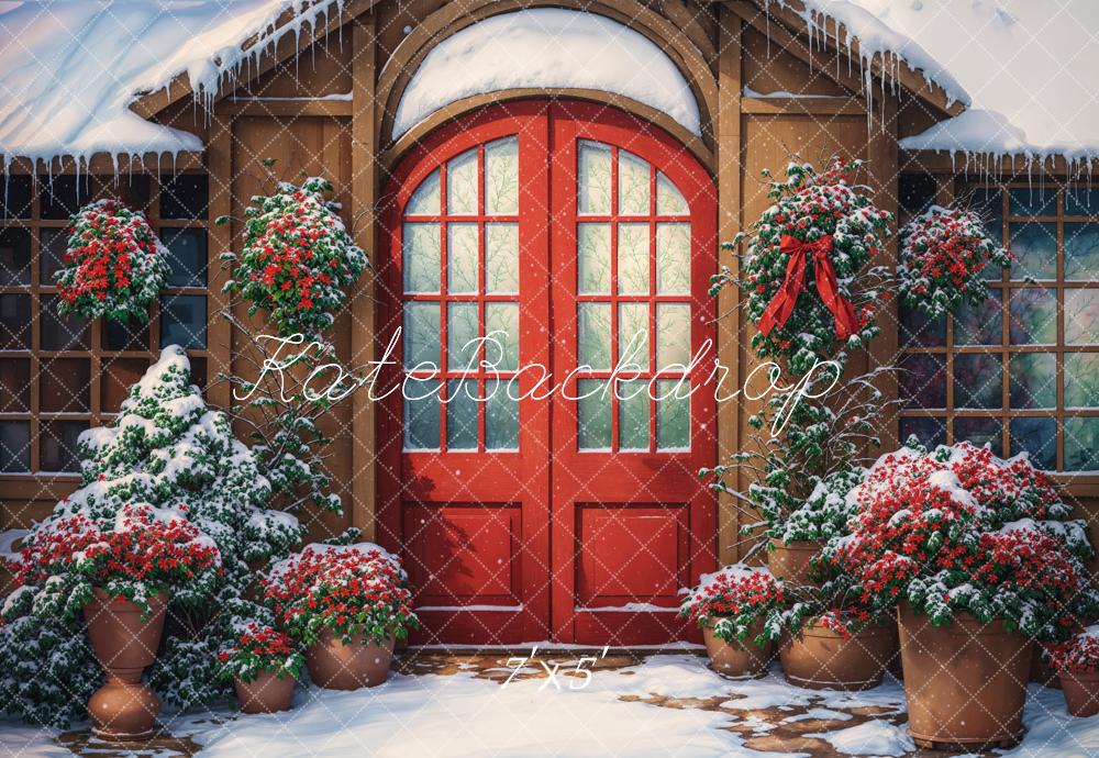 Kate Winter Red Flower Arch Door Backdrop Designed by Chain Photography - Kate Backdrop AU
