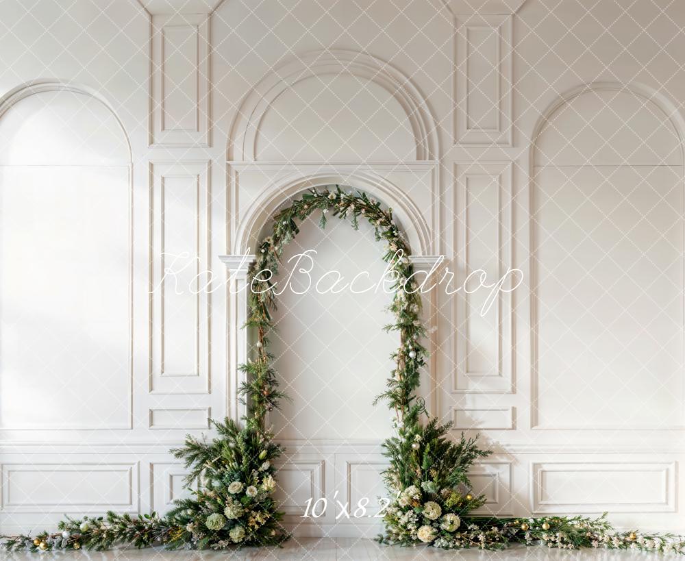 Kate Christmas Green Arch White Wall Backdrop Designed by Emetselch - Kate Backdrop AU