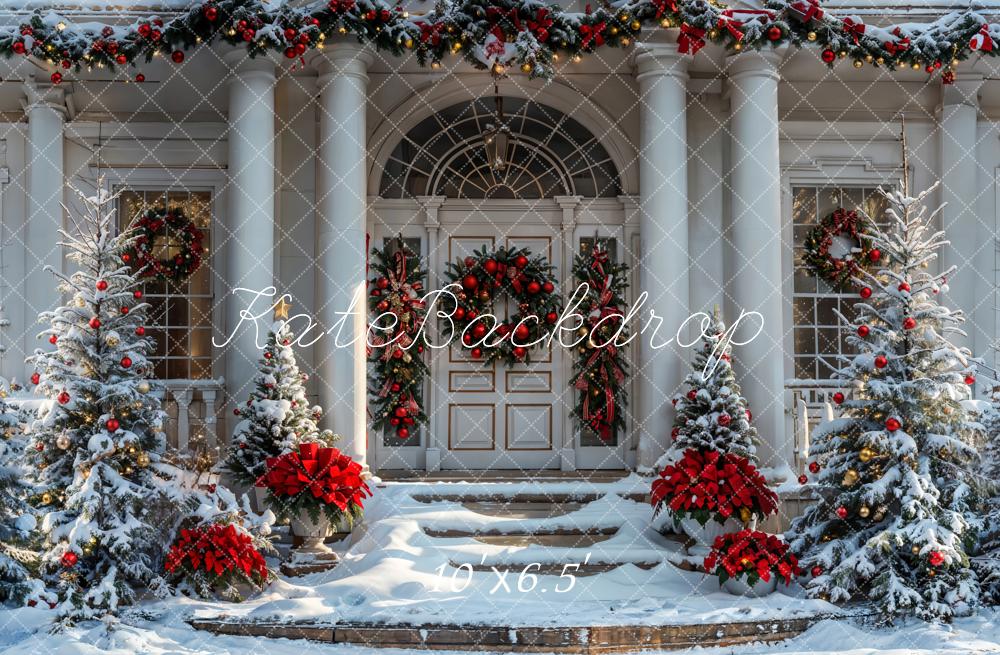 Kate Christmas White Vintage House Backdrop Designed by Emetselch - Kate Backdrop AU