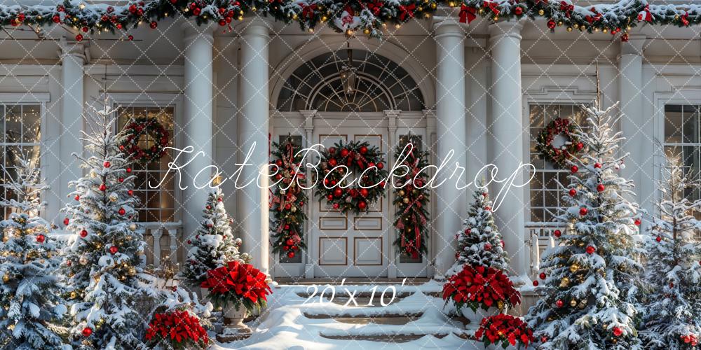 Kate Christmas White Vintage House Backdrop Designed by Emetselch - Kate Backdrop AU