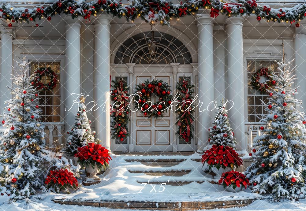 Kate Christmas White Vintage House Backdrop Designed by Emetselch - Kate Backdrop AU