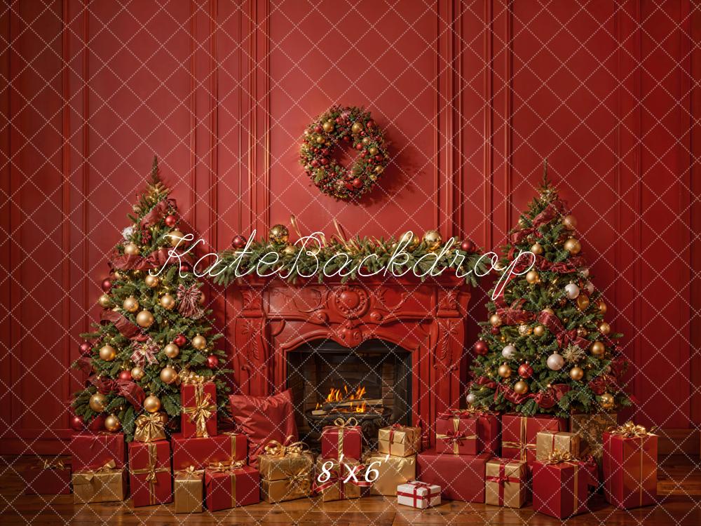 Kate Christmas Fireplace Red Wall Backdrop Designed by Emetselch - Kate Backdrop AU