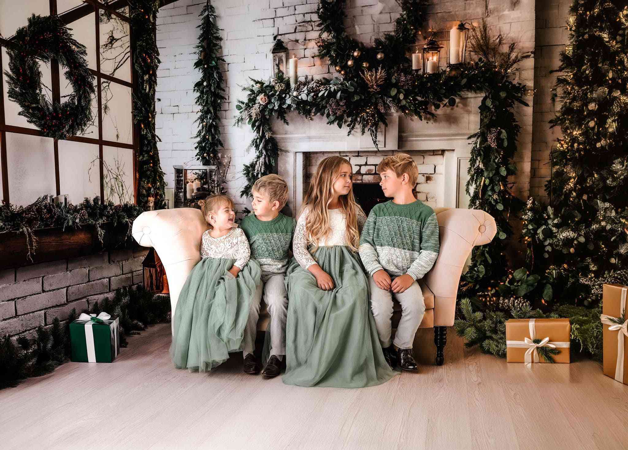 Kate Christmas White Brick Fireplace Window Room Set(8ftx8ft&10ftx8ft&8ftx10ft) - Kate Backdrop AU