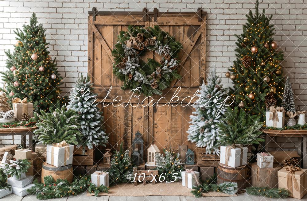 Kate Wooden Barn Door Christmas Backdrop Designed by Emetselch - Kate Backdrop AU