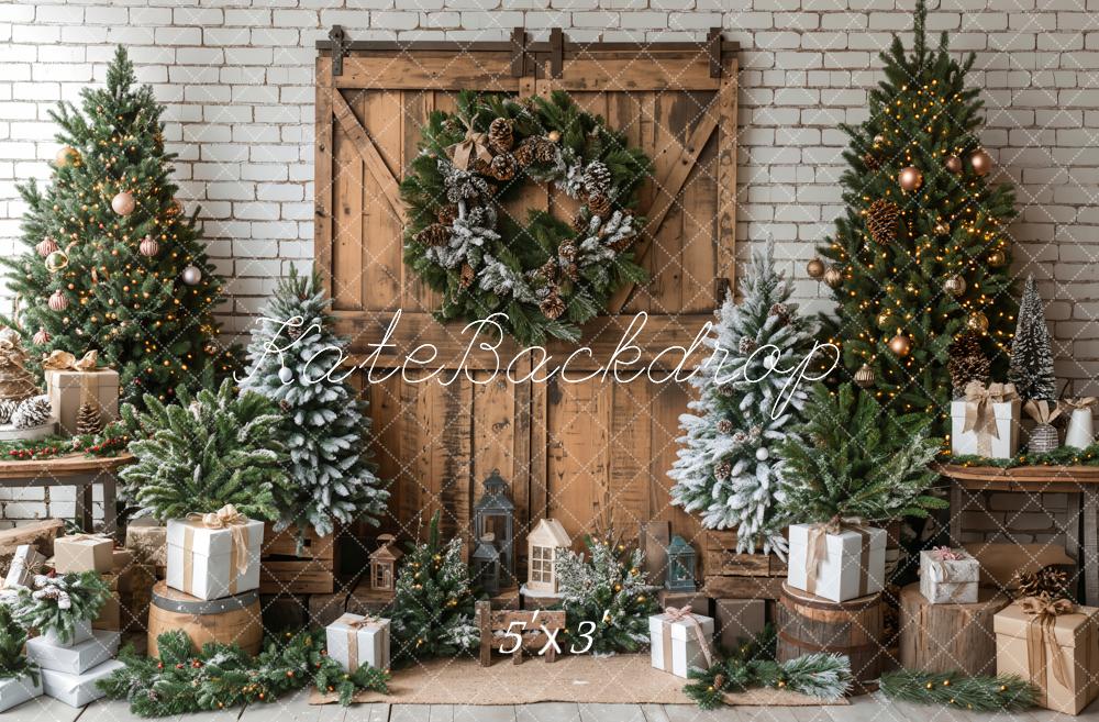 Kate Wooden Barn Door Christmas Backdrop Designed by Emetselch - Kate Backdrop AU