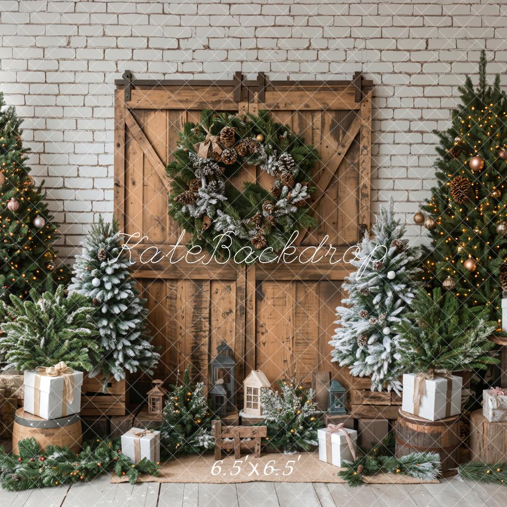 Kate Wooden Barn Door Christmas Backdrop Designed by Emetselch - Kate Backdrop AU