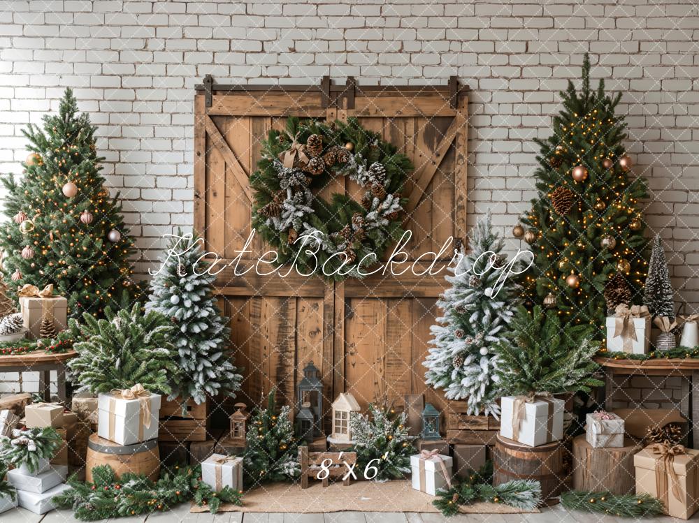 Kate Wooden Barn Door Christmas Backdrop Designed by Emetselch - Kate Backdrop AU