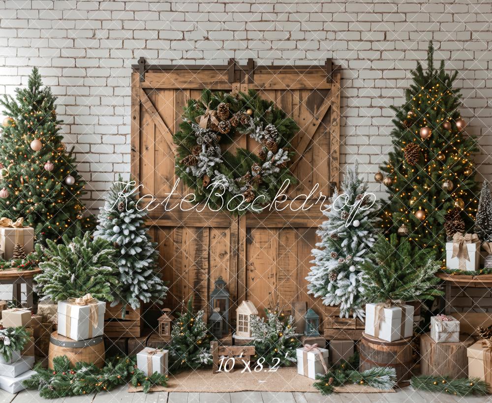 Kate Wooden Barn Door Christmas Backdrop Designed by Emetselch - Kate Backdrop AU