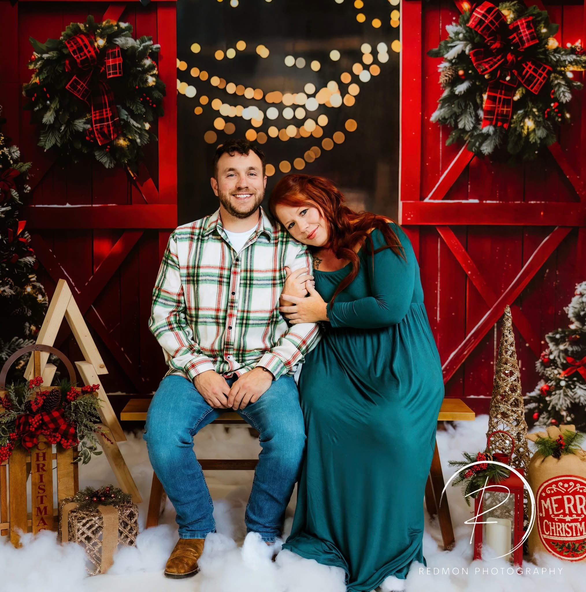 Kate Red Christmas Wooden Door Backdrop Designed by Emetselch - Kate Backdrop AU