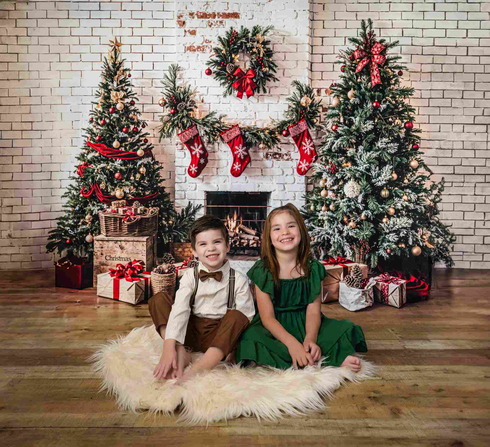 Kate Christmas Tree White Fireplace Backdrop Designed by Emetselch - Kate Backdrop AU