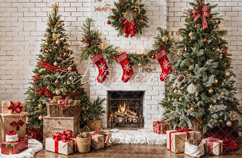 Kate Christmas Tree White Fireplace Backdrop Designed by Emetselch - Kate Backdrop AU