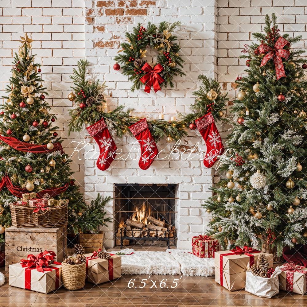 Kate Christmas Tree White Fireplace Backdrop Designed by Emetselch - Kate Backdrop AU