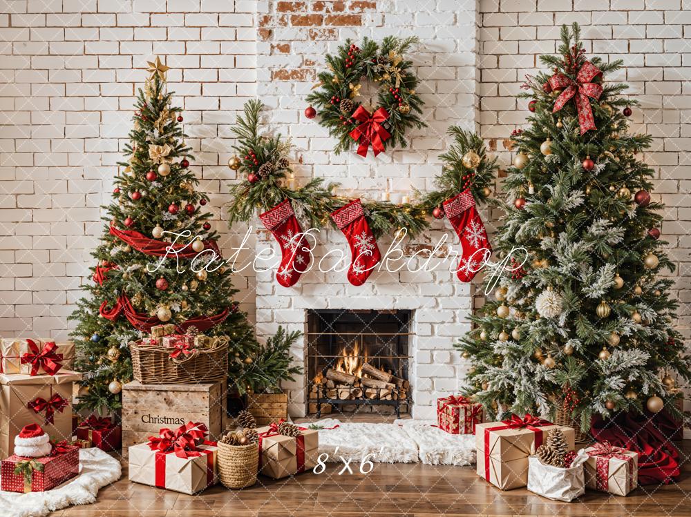 Kate Christmas Tree White Fireplace Backdrop Designed by Emetselch - Kate Backdrop AU