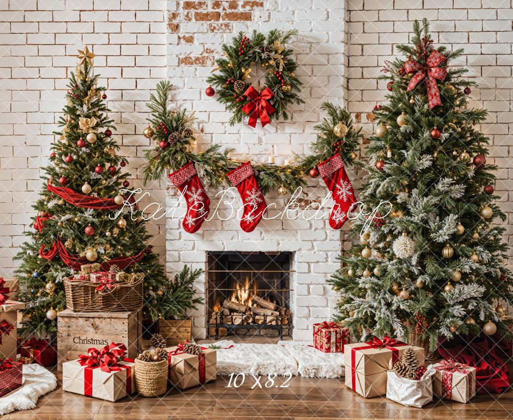 Kate Christmas Tree White Fireplace Backdrop Designed by Emetselch - Kate Backdrop AU