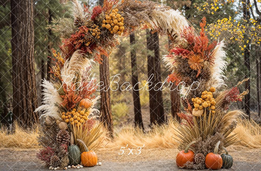 Kate Fall Boho Forest Pumpkin Arch Backdrop Designed by Emetselch - Kate Backdrop AU