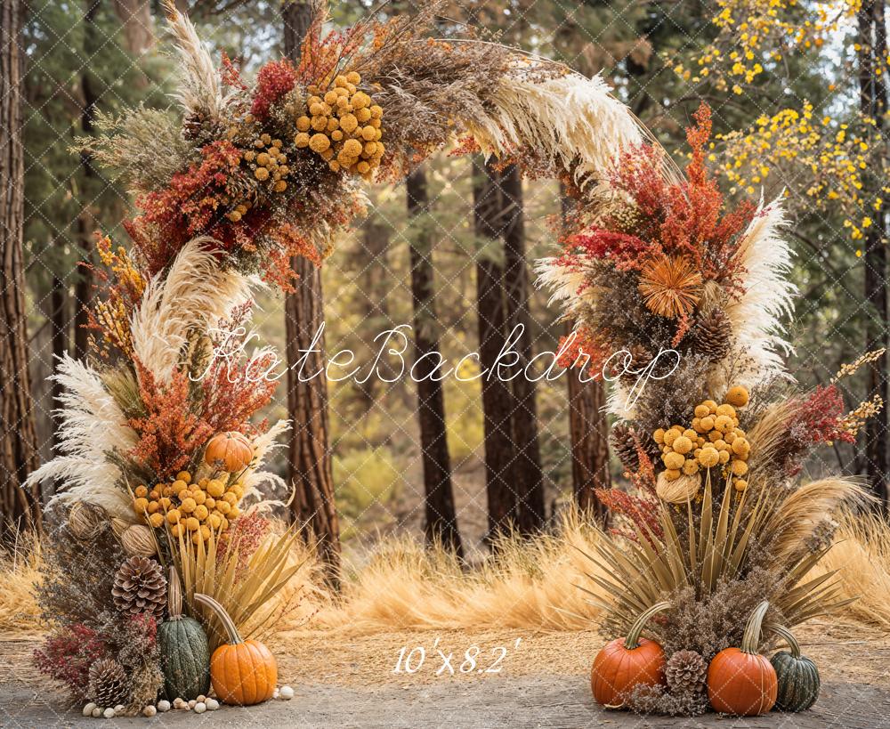 Kate Fall Boho Forest Pumpkin Arch Backdrop Designed by Emetselch - Kate Backdrop AU