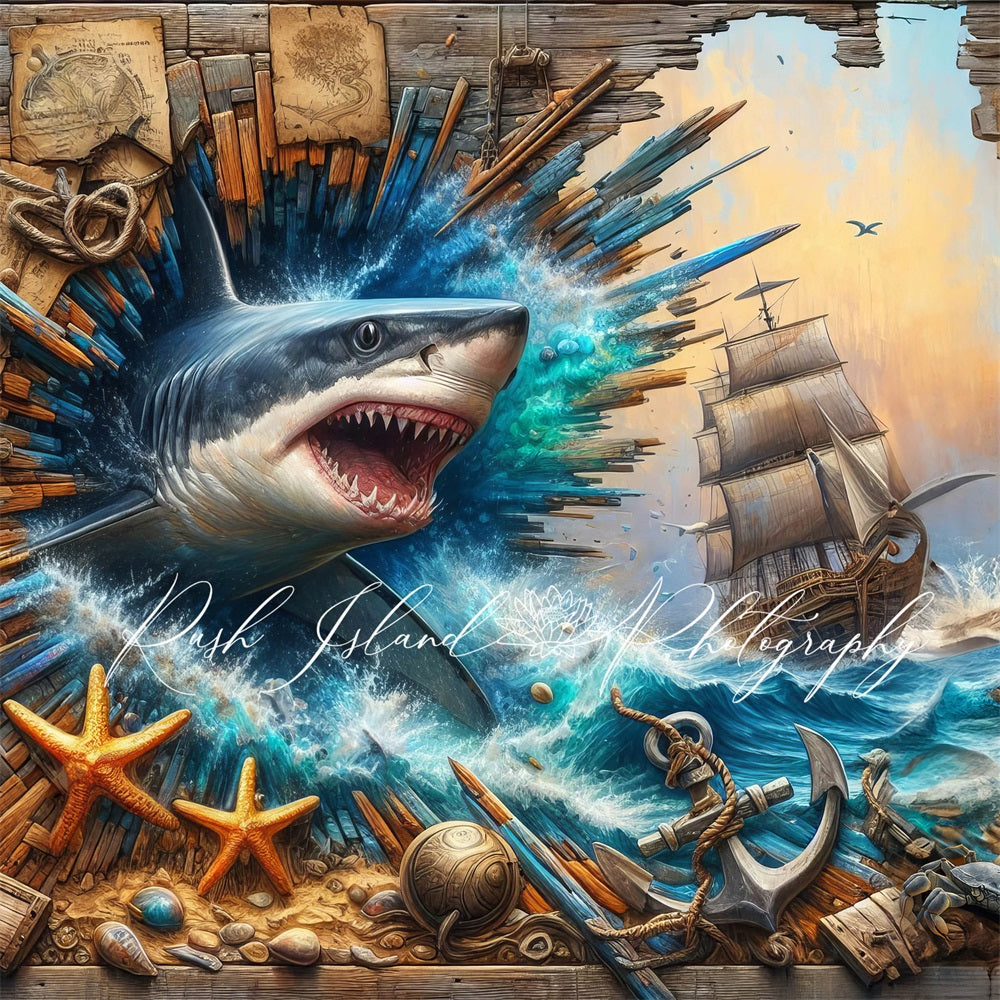 Kate Pirate Shark Attack Backdrop Designed by Laura Bybee - Kate Backdrop AU