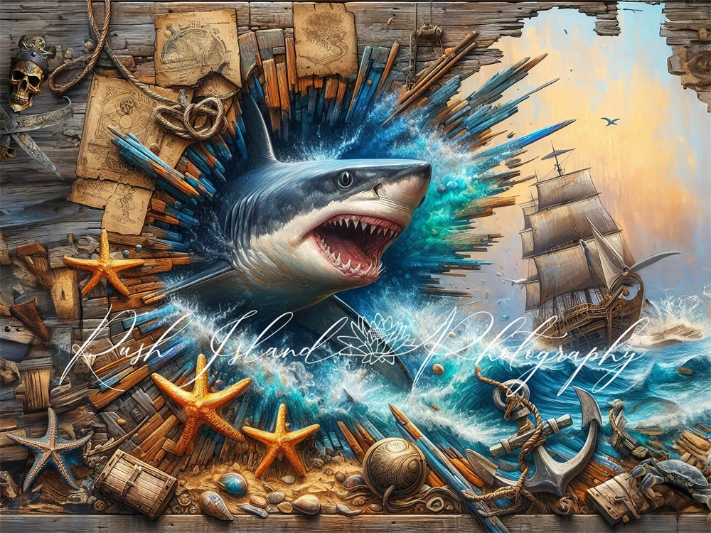 Kate Pirate Shark Attack Backdrop Designed by Laura Bybee - Kate Backdrop AU
