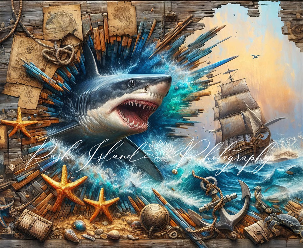 Kate Pirate Shark Attack Backdrop Designed by Laura Bybee - Kate Backdrop AU