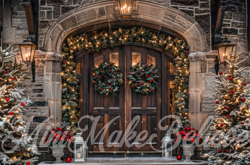 Kate Christmas Castle Exterior Doors Backdrop Designed by Mini MakeBelieve - Kate Backdrop AU