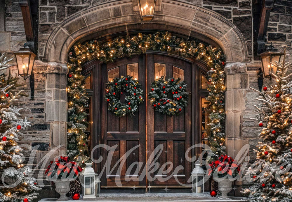 Kate Christmas Castle Exterior Doors Backdrop Designed by Mini MakeBelieve - Kate Backdrop AU