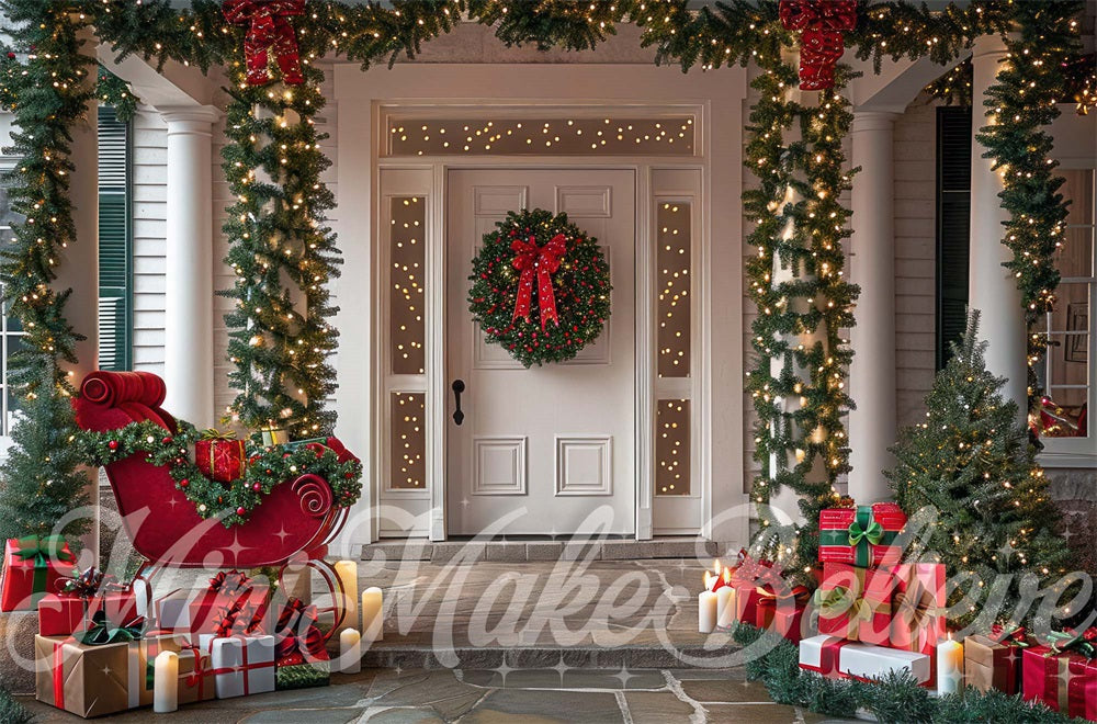 Kate Christmas Exterior Door Sleigh Backdrop Designed by Mini MakeBelieve - Kate Backdrop AU
