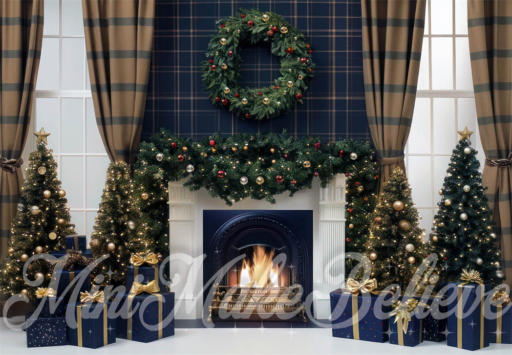 Kate Christmas Curtain Retro Fireplace Backdrop Designed by Mini MakeBelieve