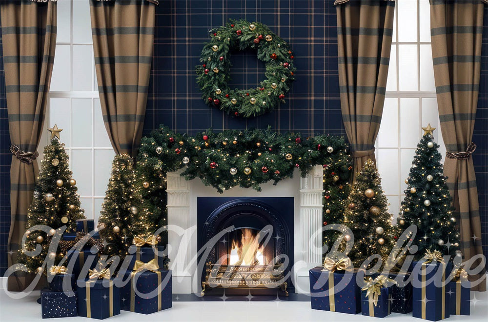 Kate Christmas Curtain Retro Fireplace Backdrop Designed by Mini MakeBelieve - Kate Backdrop AU
