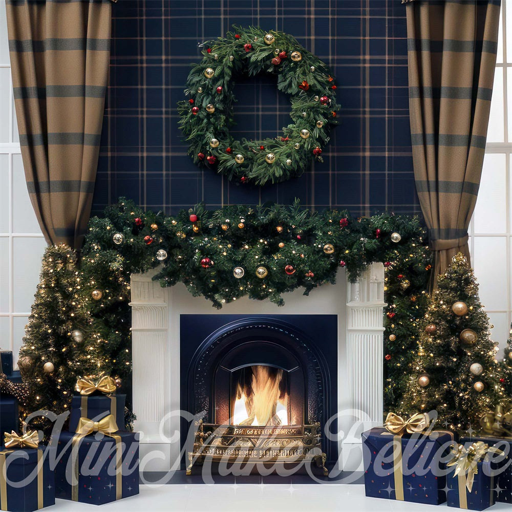 Kate Christmas Curtain Retro Fireplace Backdrop Designed by Mini MakeBelieve - Kate Backdrop AU