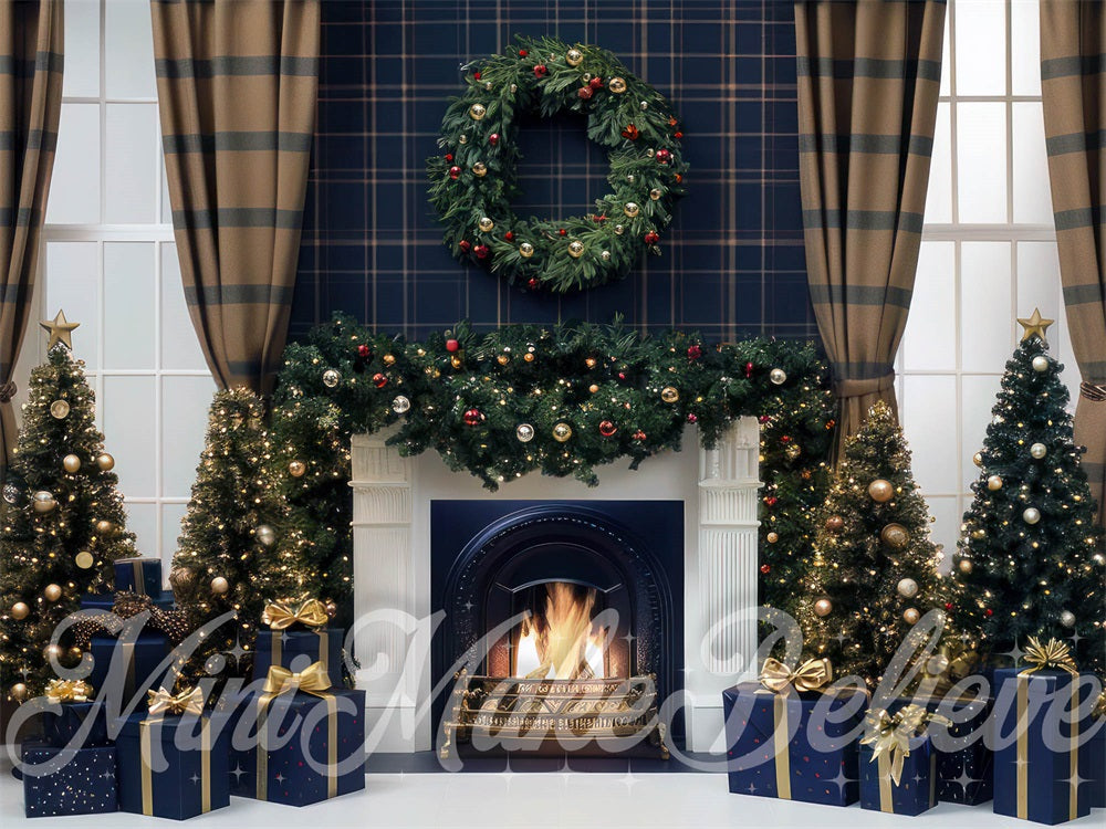 Kate Christmas Curtain Retro Fireplace Backdrop Designed by Mini MakeBelieve - Kate Backdrop AU