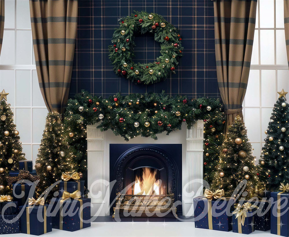 Kate Christmas Curtain Retro Fireplace Backdrop Designed by Mini MakeBelieve - Kate Backdrop AU