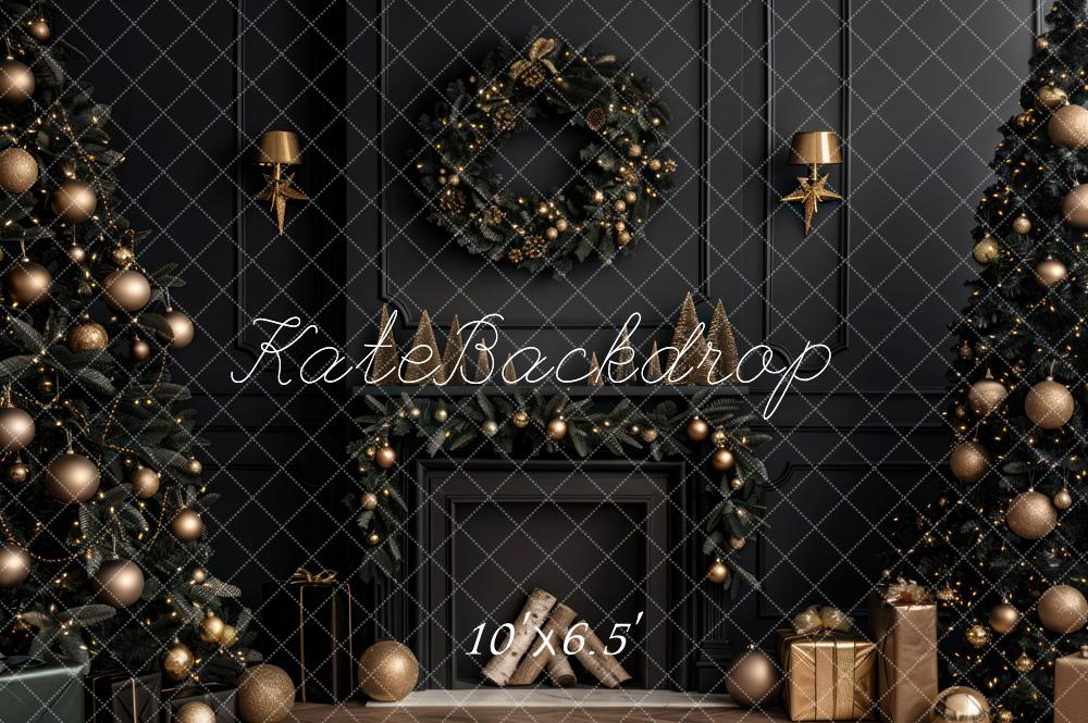 Kate Christmas Black Room Fireplace Backdrop Designed by Mini MakeBelieve - Kate Backdrop AU