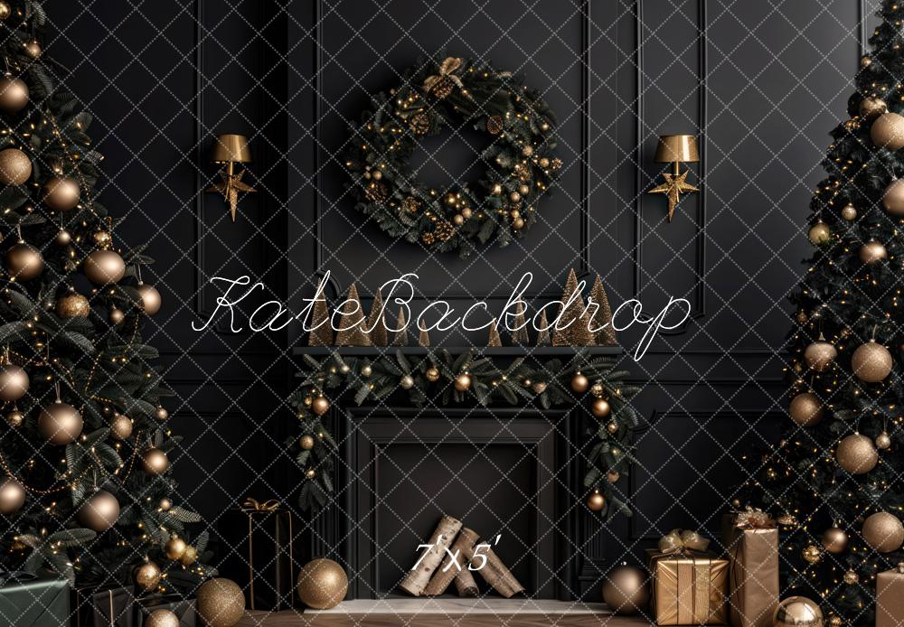 Kate Christmas Black Room Fireplace Backdrop Designed by Mini MakeBelieve - Kate Backdrop AU
