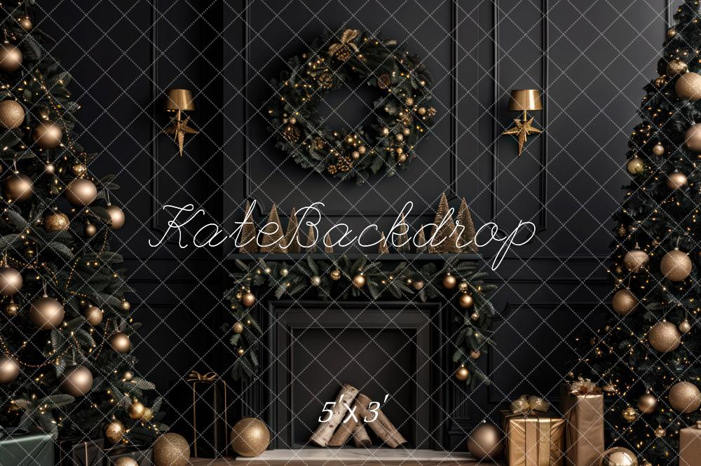 Kate Christmas Black Room Fireplace Backdrop Designed by Mini MakeBelieve - Kate Backdrop AU