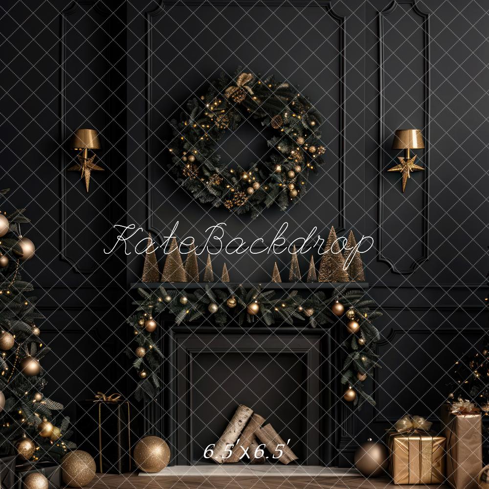 Kate Christmas Black Room Fireplace Backdrop Designed by Mini MakeBelieve - Kate Backdrop AU