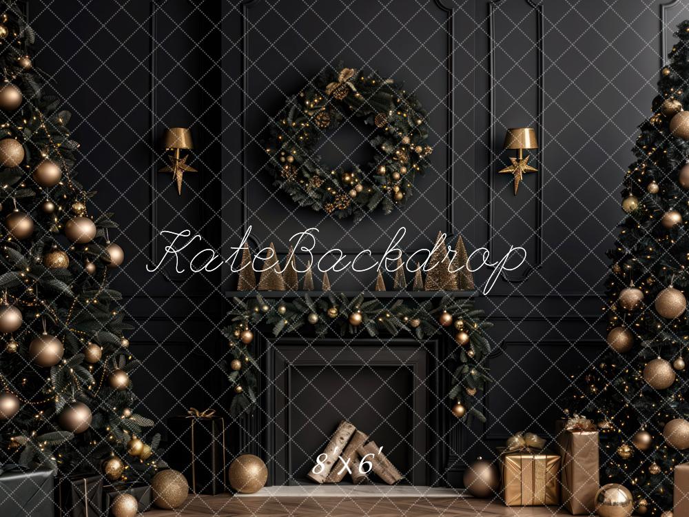 Kate Christmas Black Room Fireplace Backdrop Designed by Mini MakeBelieve - Kate Backdrop AU