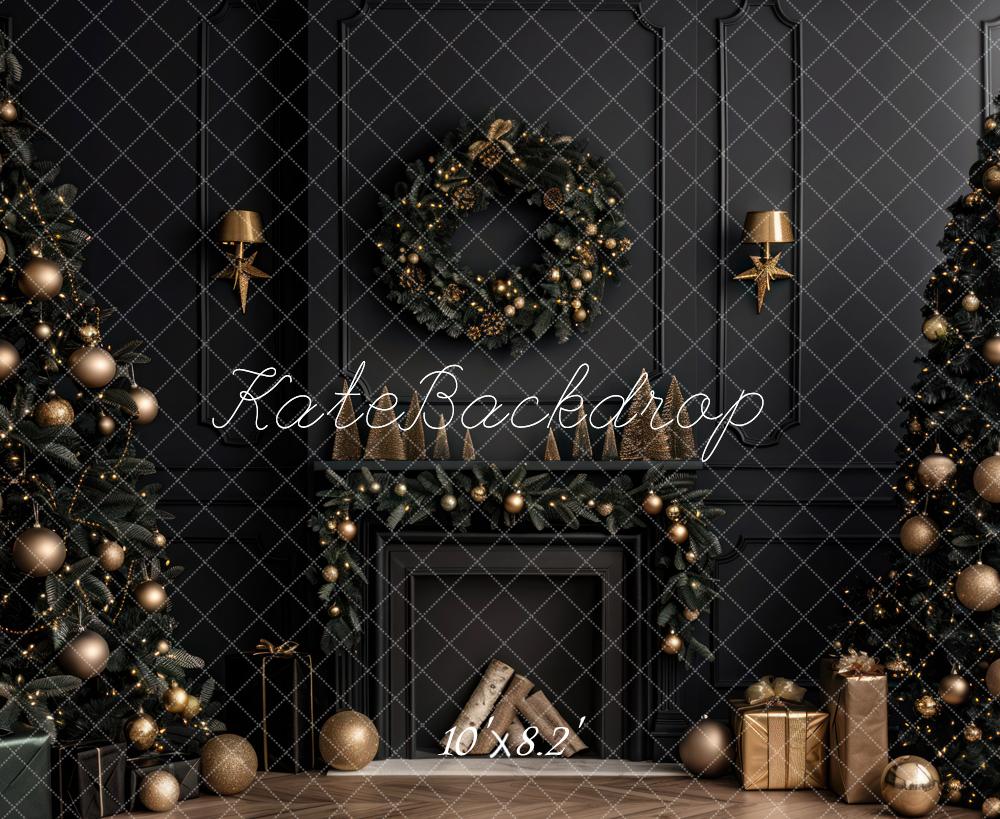 Kate Christmas Black Room Fireplace Backdrop Designed by Mini MakeBelieve - Kate Backdrop AU