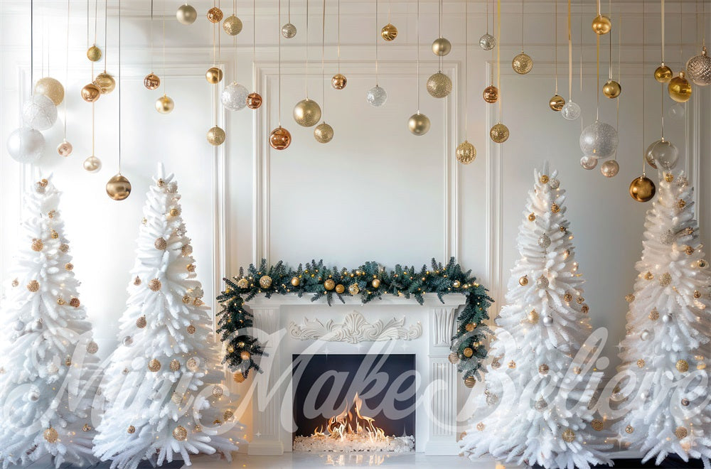 Kate Christmas White Interior Gold Baubles Backdrop Designed by Mini MakeBelieve - Kate Backdrop AU