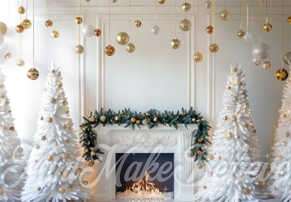 Kate Christmas White Interior Gold Baubles Backdrop Designed by Mini MakeBelieve - Kate Backdrop AU